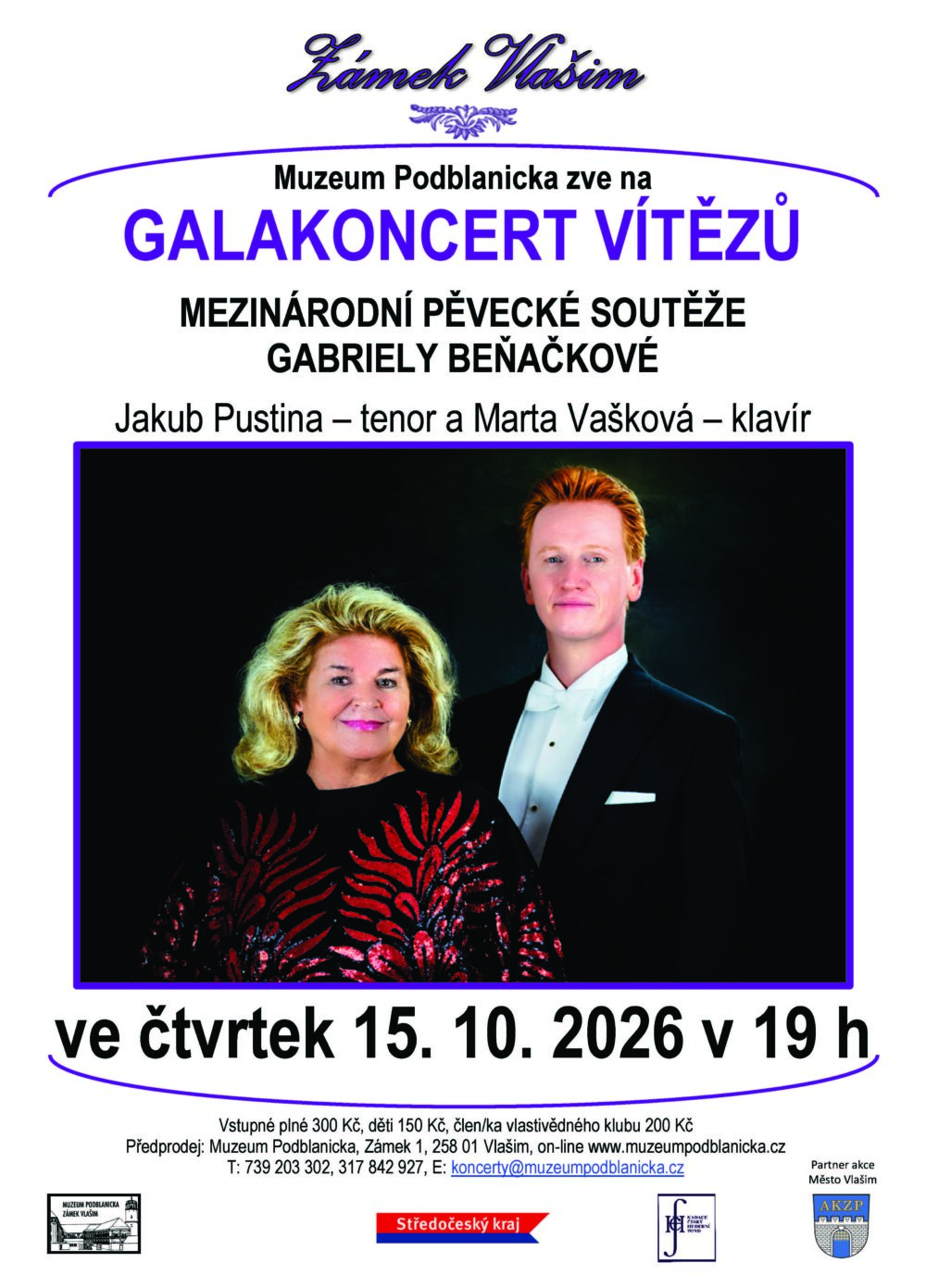 Plakát galakoncertu vítězů pěvecké soutěže Gabriely Beňačkové na zámku Vlašim