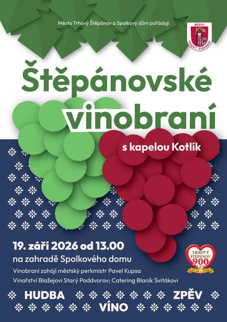 Plakát Štěpánovského vinobraní 2026 s kapelou Kotlík