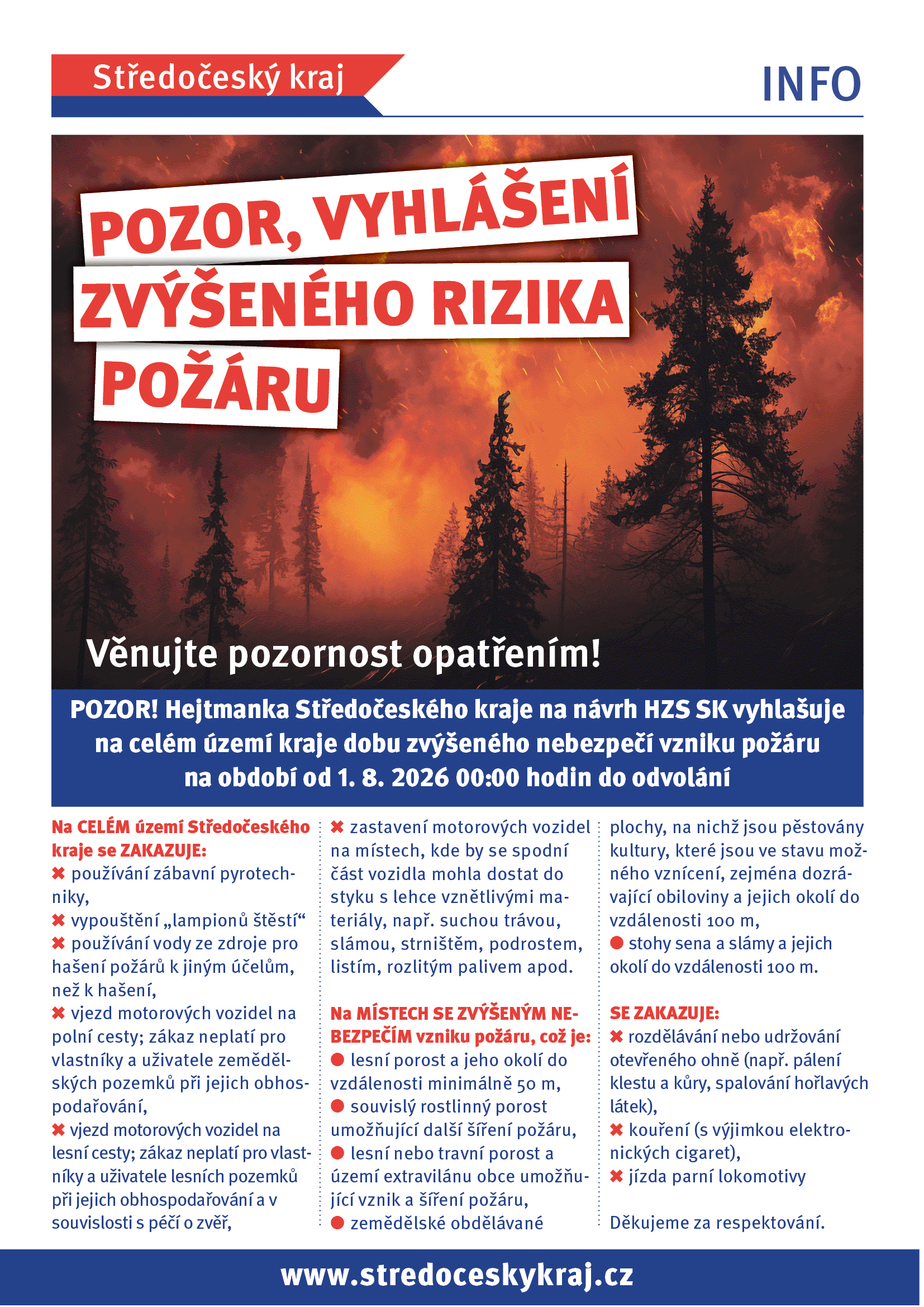 Oficiální přehled zákazů při zvýšeném nebezpečí požáru ve Středočeském kraji