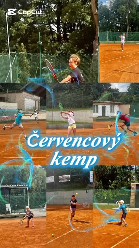Momentky dětí z červencového tenisového kempu na kurtech ve Vlašimi