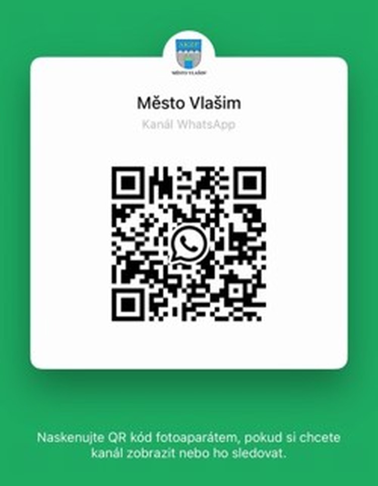 QR kód pro připojení k oficiálnímu WhatsApp kanálu města Vlašim