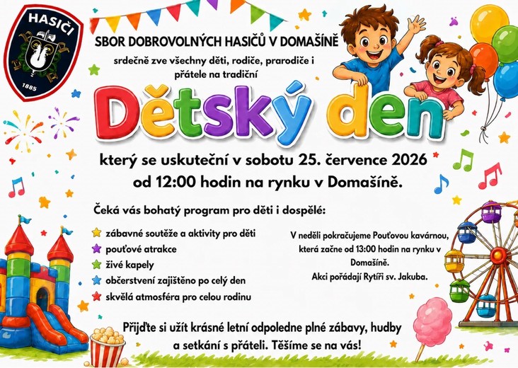 Plakát Dětského dne a pouti v Domašíně 2026