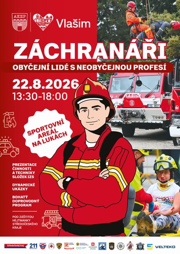 Oficiální plakát akce Záchranáři: Obyčejní lidé s neobyčejnou profesí, Sportovní areál Na Lukách, 22. srpna 2026
