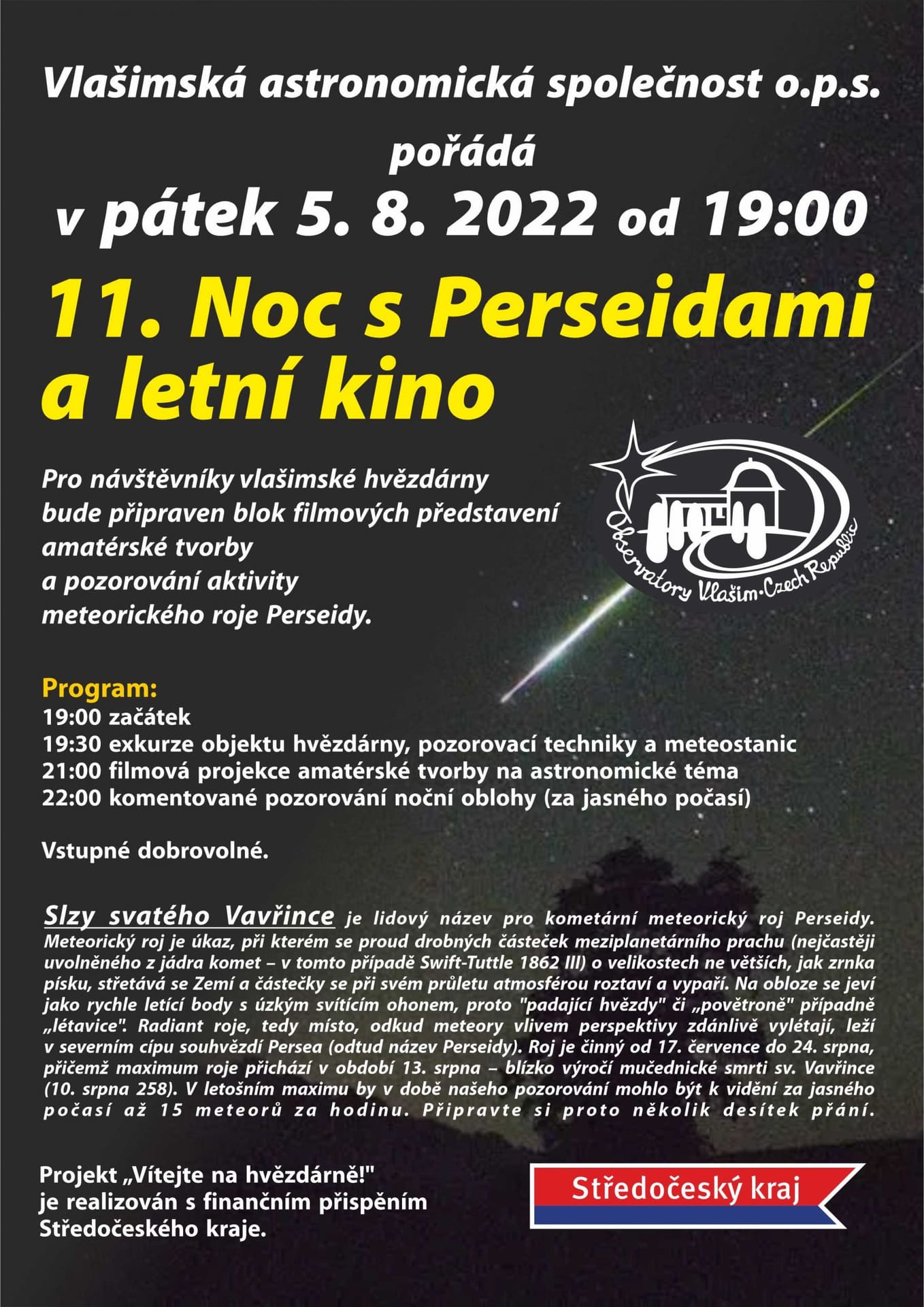 Pozvánka na Noc s Perseidami ve vlašimské hvězdárně