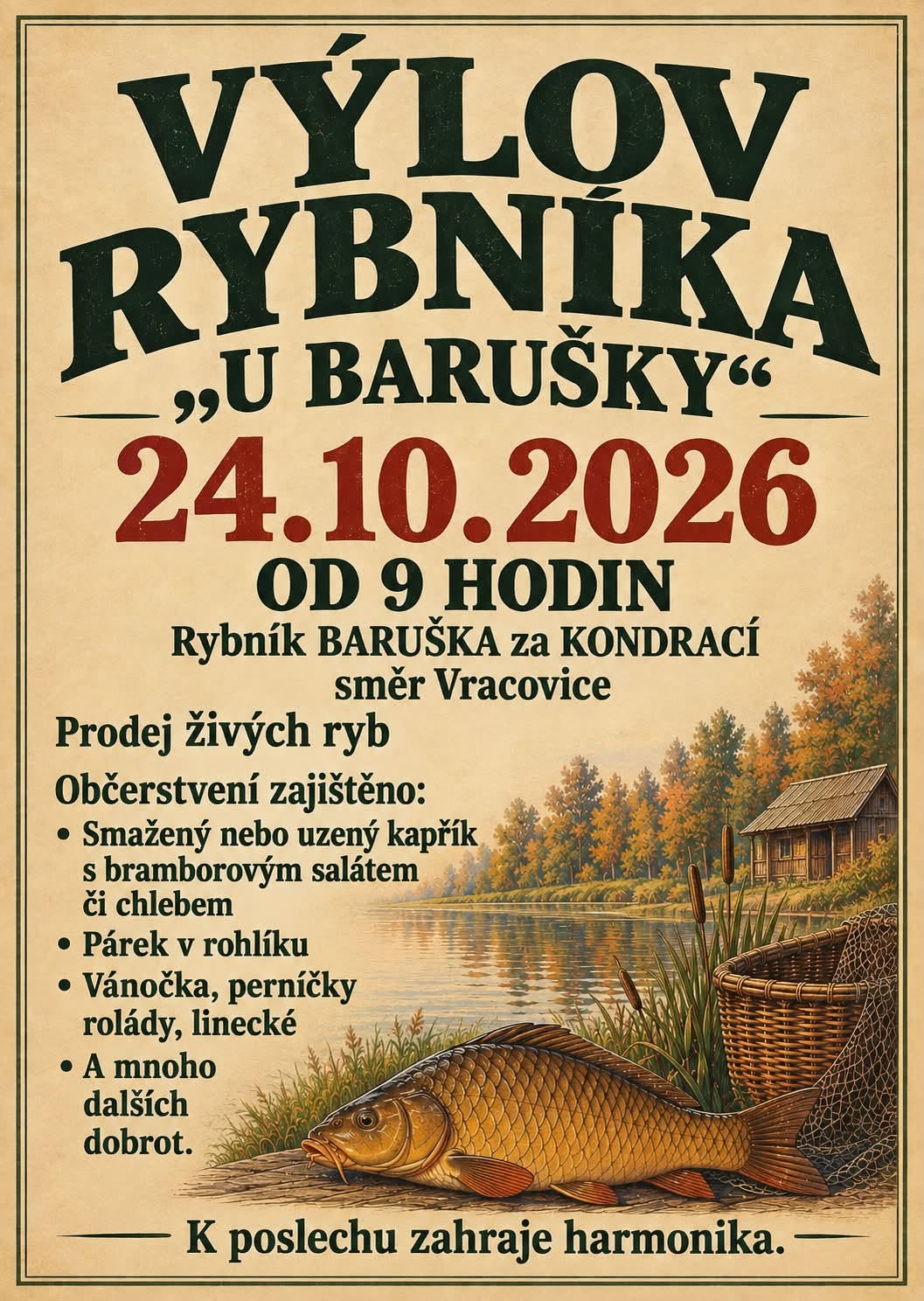 Plakát výlovu rybníka U Barušky 24. října 2026