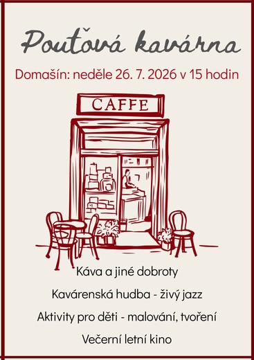 Plakát Pouťové kavárny v Domašíně, neděle 26. 7. 2026