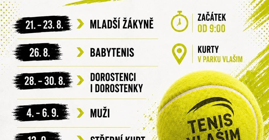 Plakát letních tenisových turnajů Tenis Vlašim 2026