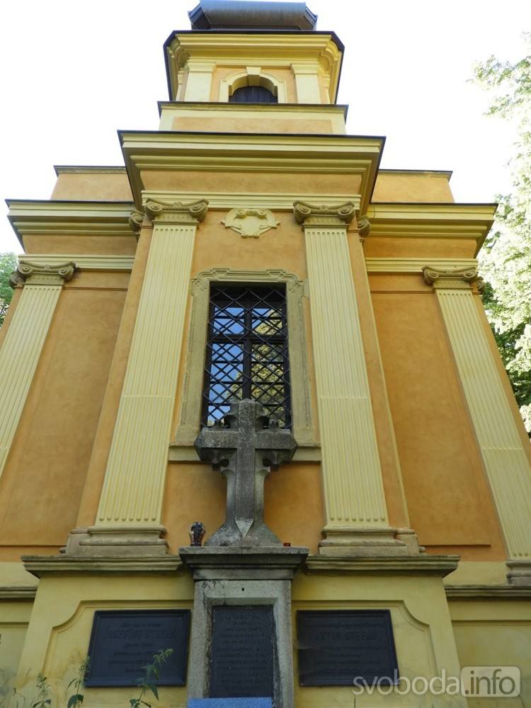 Barokní průčelí loretánské kaple u Vlašimi s křížem